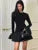 Angora Red Flare Sleeve Mini Dress for Splice Folds Autumn Winter Dress A-line Sweet Bodycon Clothes