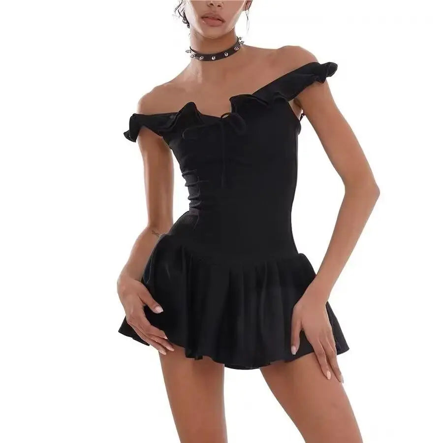 Summer Clothes Mini Dress Ruffle Dress Vacation Dresses Pleated Slim Waist Bow Tie