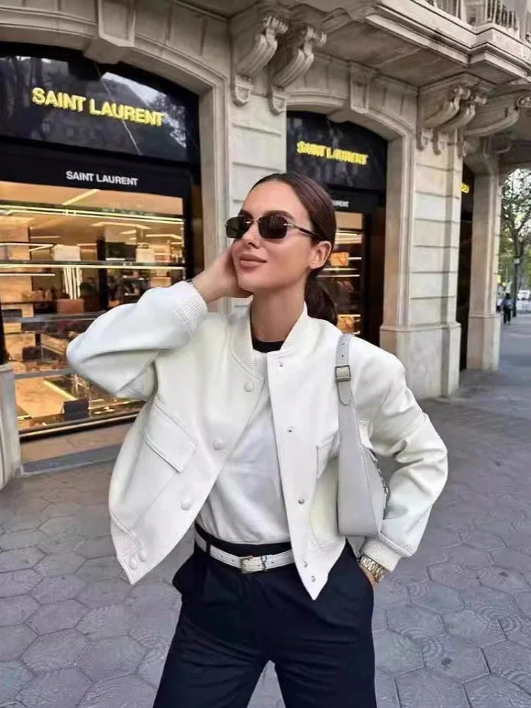 Basic Stand Collar Jacket Long Sleeve Cardigan Button Up Cropped Coat Baseball Outerwear Autumn Winter Clothes