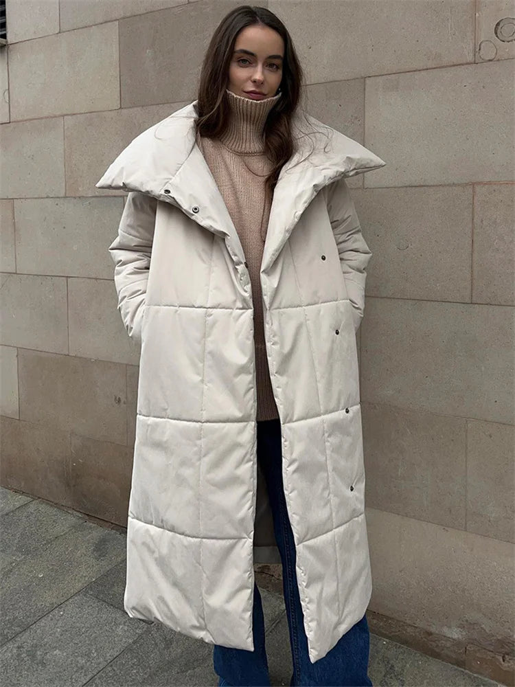 Winter Female Parkas Outwear Loose Lace-up High Waist Long Sleeve Pocket Lapel Bandage Coat for Parkas