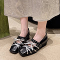 Bow Mid Heels Shoes Cross Belt Office Designer Sandals Summer Dress Loafers Chunky Shallow Punk Zapatos Mujer Pumps