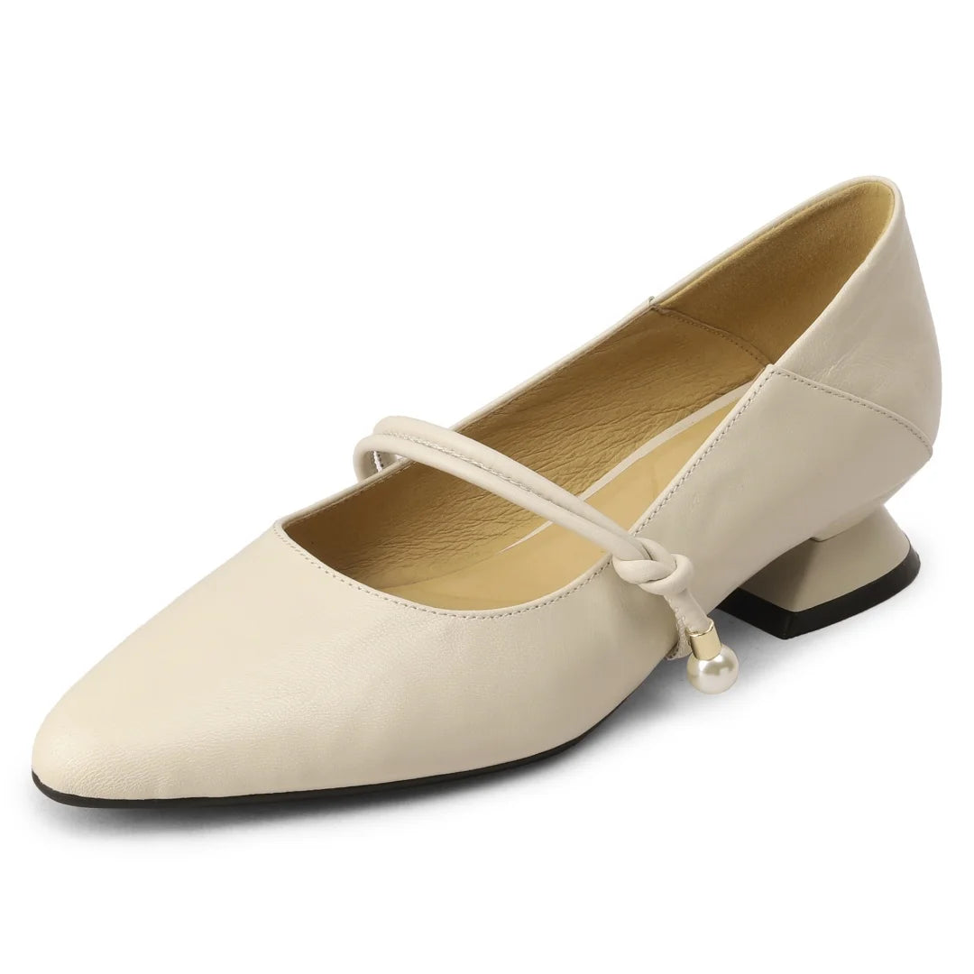 3441 Genuine Leather Pointed Toe Mary Jane Pumps 3cm Kitten Heel Daily Dress Heeled Shoes