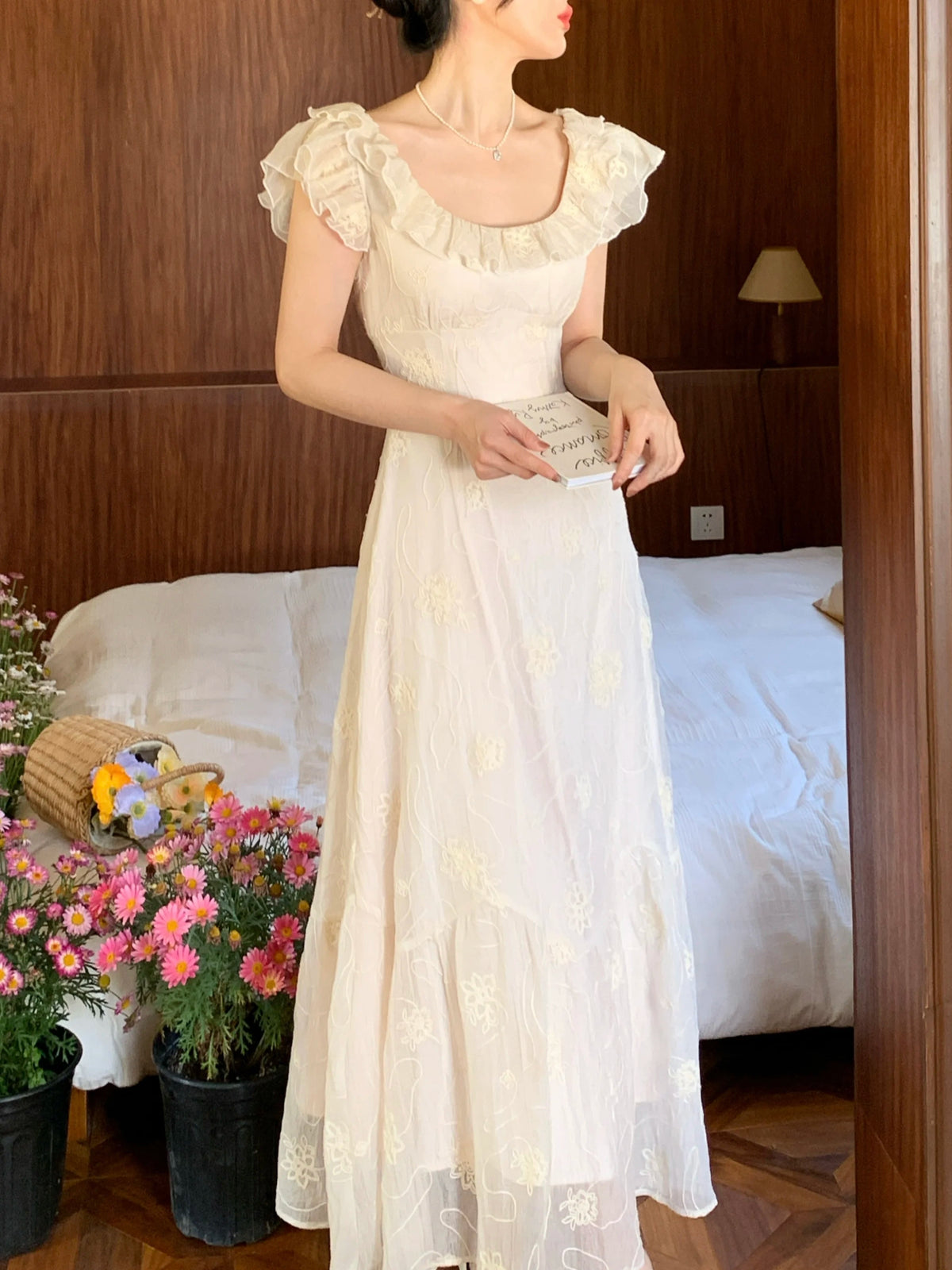 Summer French Midi Dress Ruffles Slim Party Dress Holiday Beach Korean Vestidos