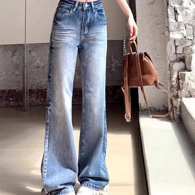 Denim Pants Straight Korean Easy Match Pantalones Mujer High Waist Trousers