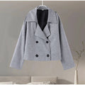 Single Breasted Woolen Coat Loose Lapel Long Sleeve Female Short Jacket Autumn Winter New Grey Lady Outwear