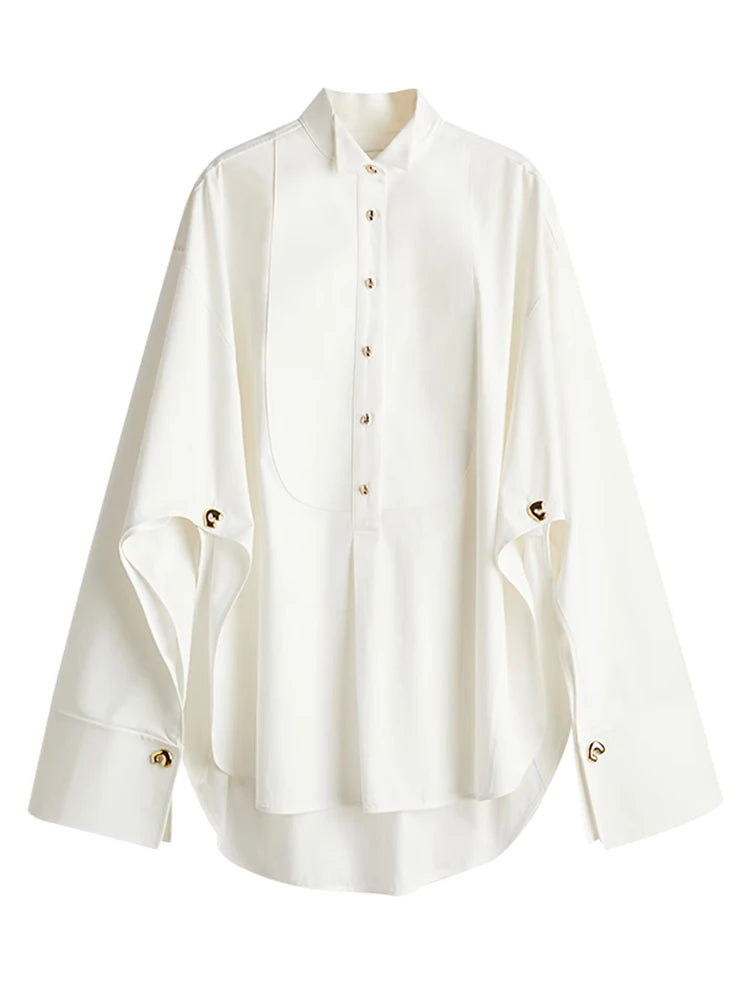 ’s Loose Shirts White Raglan Sleeve Lapel Single Breasted Blouses Spring Office Lady Y2k Street Tops
