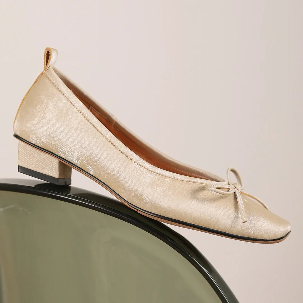 Genuine Leather Square Toe Slipon Flats Slim Single Shoes Sweet Bowtie Retro Female Daily Footwear Soft Comfort Shoes