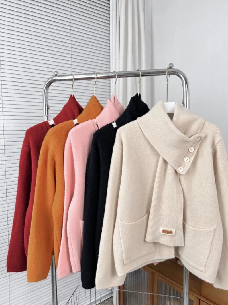 Sweet Hot Girl Christmas Detachable Scarf Knitted Cardigan Fall/winter Loose Longsleeved Sweater Female Clothes