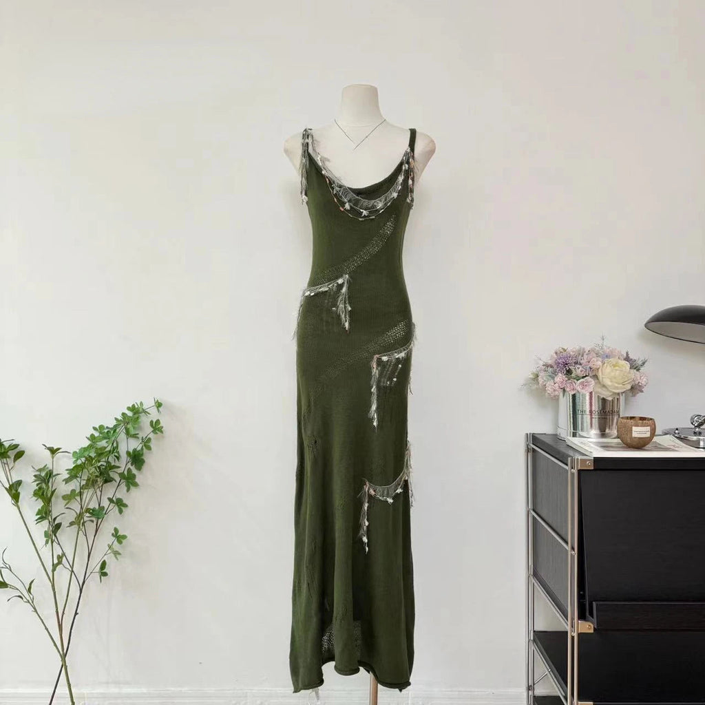2000s Y2k Midi Dress Bodycon Knitted Dress Even Party Korean Outwear Summer Sleeveless