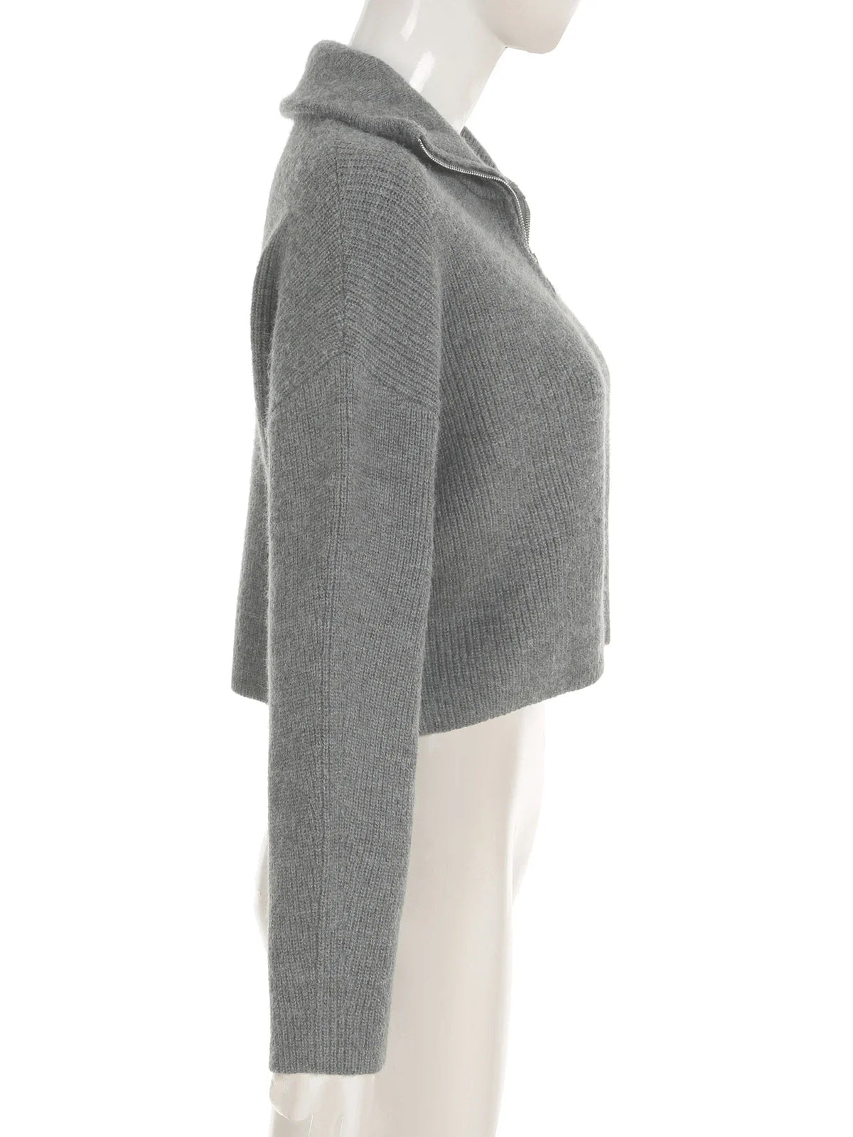 Zipper Knitted Cardigans Slim Turn-down Collar Long Sleeve Sweater Coats Autumn Winter