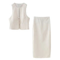 Summer Suit Woman Sleeveless Tank Top Causal Laceup Cropped Vest Female High Waist Slit Pencil Long Skirts