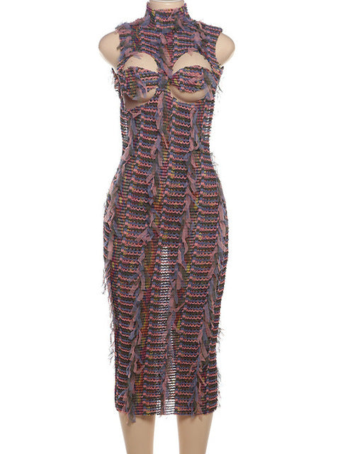 Sleeveless Hollow Out Bodycon Long Dress for New High Neck Street High Waist Slim Vestidos