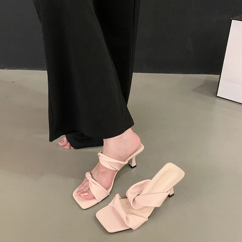 Designer Summer Open Toe Slippers Comfort High Heel Party Dress Slides Shoes