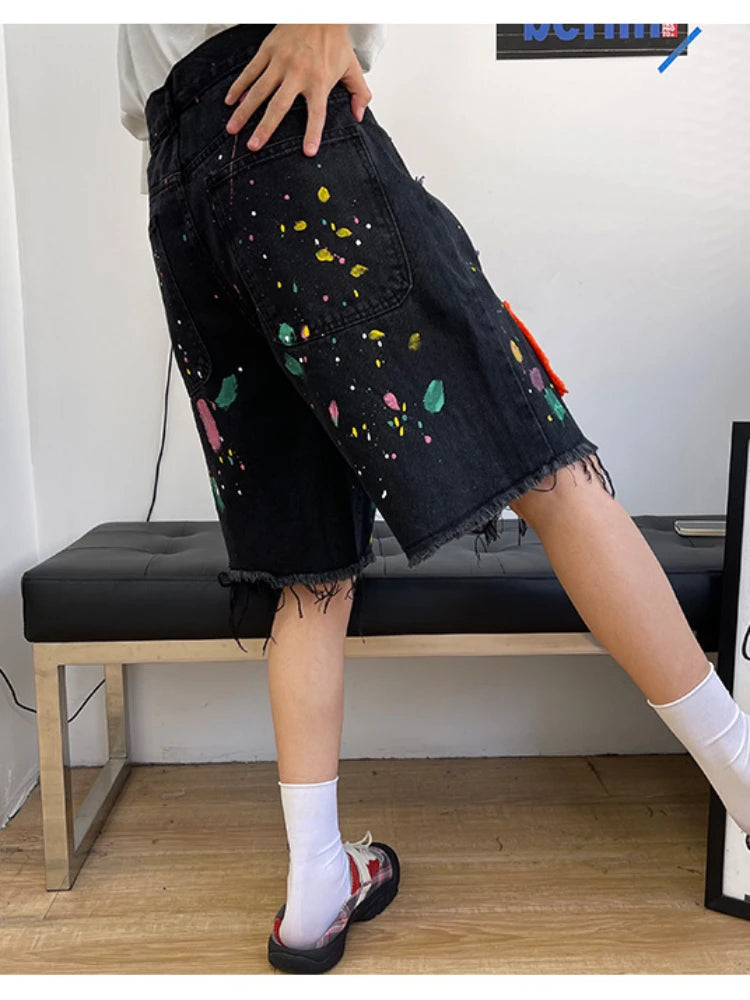 Korobov Knitted Denim Short Pants Female Summer New Loose Pants Tassel Design Short Para Mujeres