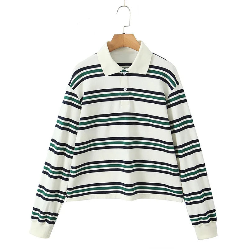 Stripe T-shirt Short Sleeve Female All Match Polo Shirts Summer New Loose Tops High Street