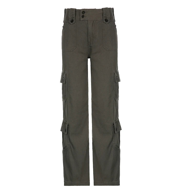 Woman Jeans Preppy Style Denim Pants Trousers Cargo Pants Allmatch Straight Leg Color