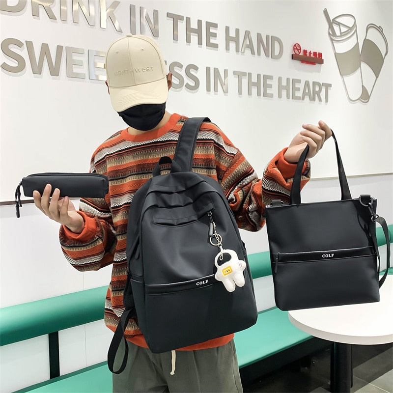 3 Pcs Set Harajuku Laptop Backpack Coating School Bags for Teenage Girl Kawaii College Student Kids Book Bag Rucksack