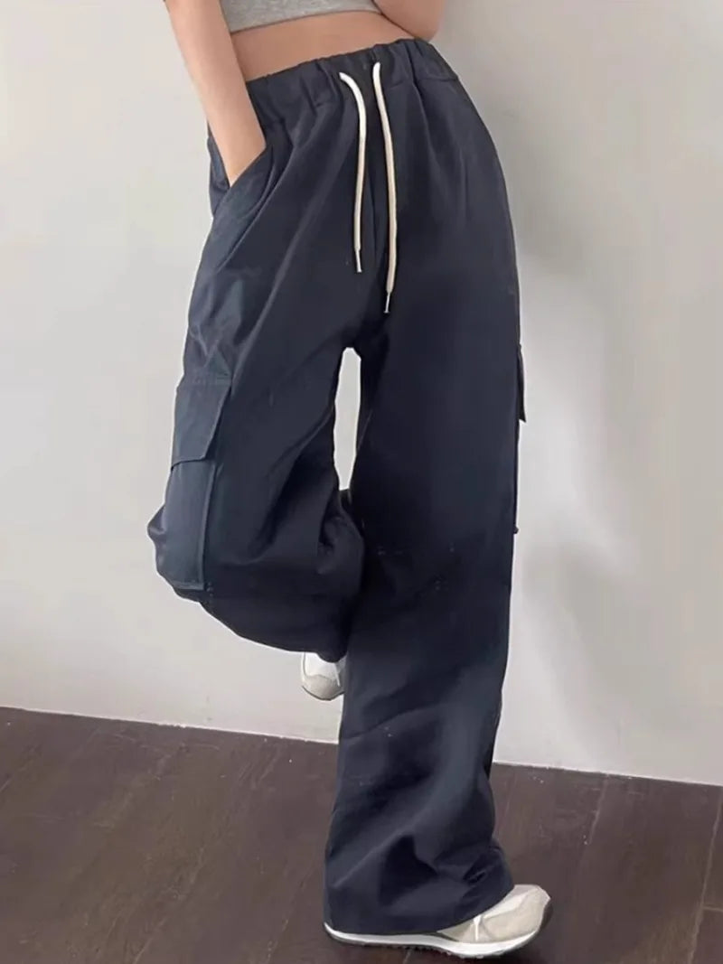 Korean Spring New French Age Reduced Elastic Waist Drawstring Large Pocket Versatile Loose Pants