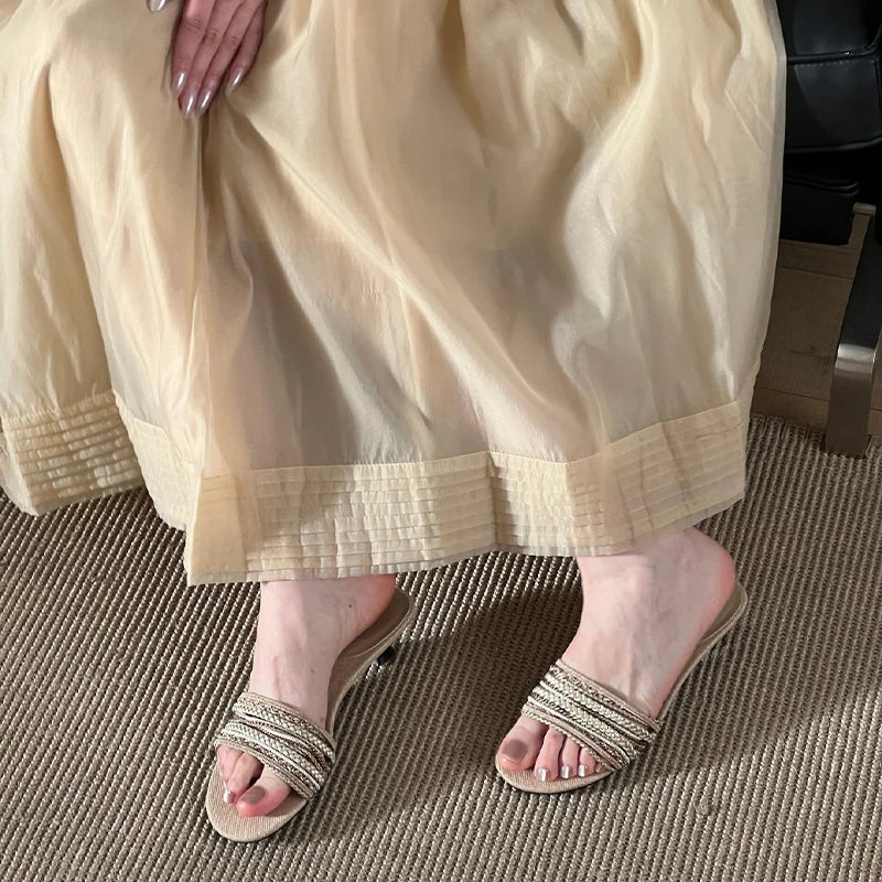 Designer Summer Low Heel Weave Slippers Open Toe Dress Slides Outdoor Gladiator Shoes