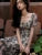French Printed Midi Dresses for Summer Puff Sleeve Square Collar Slim Party Dress One Piece Vestido