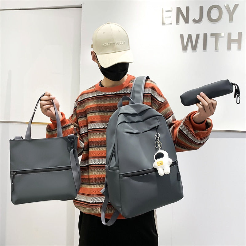 3 Pcs Set Harajuku Laptop Backpack Coating School Bags for Teenage Girl Kawaii College Student Kids Book Bag Rucksack