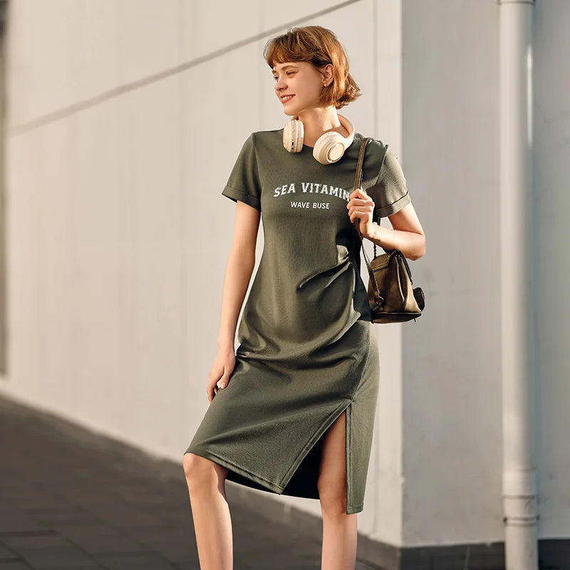 Dress Midi Dress Summer New Letter Print Split T-shirt Dress
