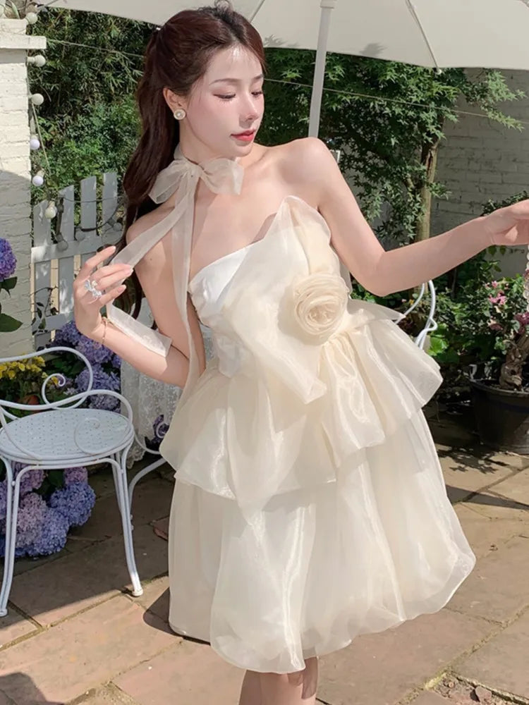 Sweet Fairy Mini Dress Strapless Off Shoulder Princess Ruffles Birthday Party Dresses Summer Ball Gown Short Vestidos