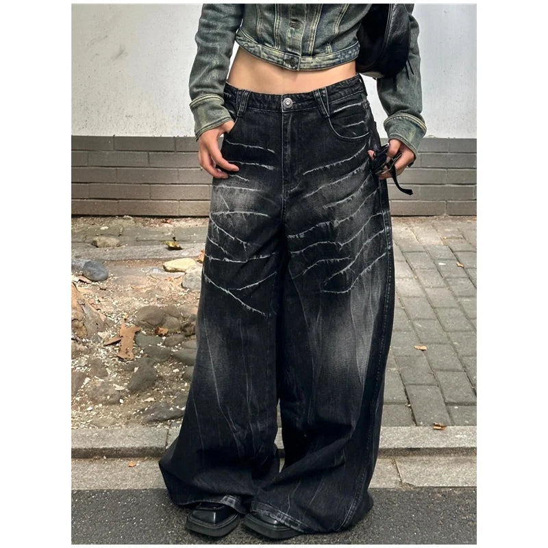 Baggy Blue Jeans America Y2k Denim Trousers Harajuku High Waist Cowboy Pants Autumn Trashy Clothes