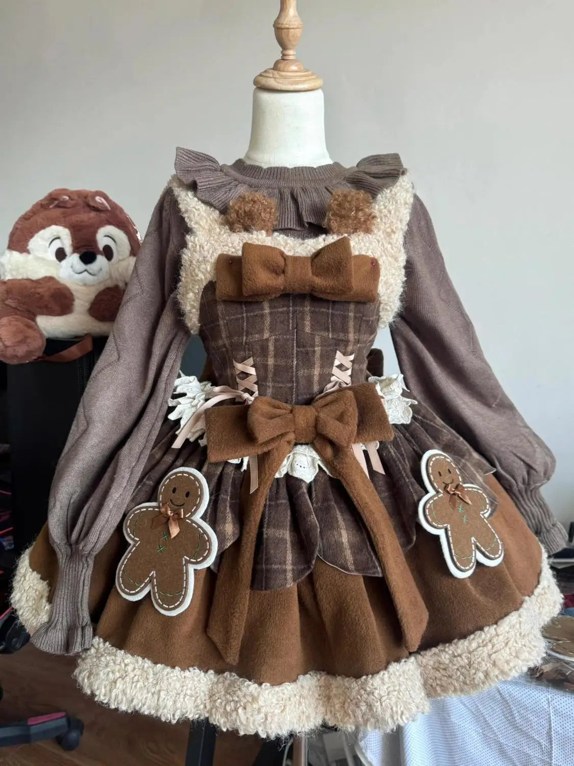 New Sweet Lolita Dress Set for Autumn/winter Spliced Plaid Strap Mini Dress Cloak Coat Two Piece Set Outfits