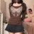 2000s Retro Rhinestone Graphic Print T-shirt Harajuku Grunge Y2k Aesthetics Fairy Crop Top Korean Mall Goth Tees
