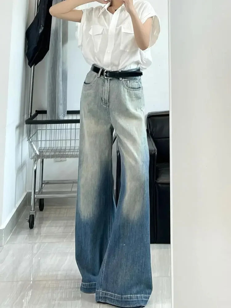 Retro Gradient Boot Cut Jeans Y2k Loose Korean Wide Leg Denim Pants Harajuku Mujer Bottoms