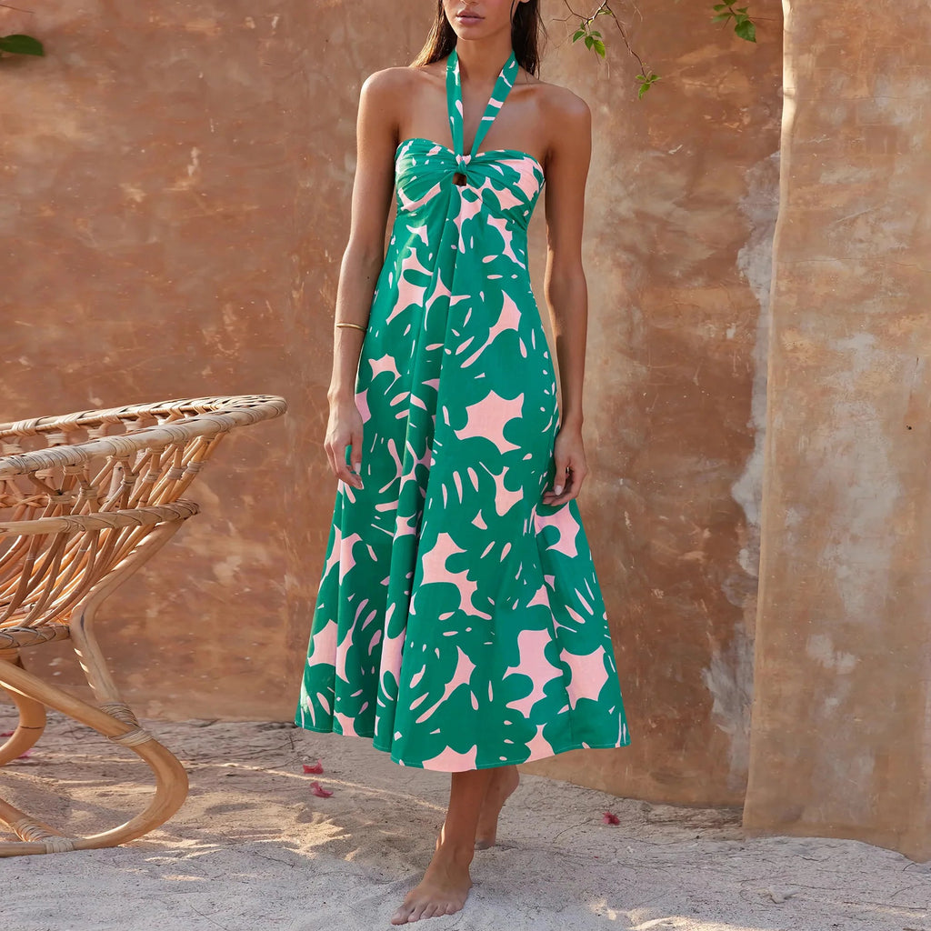 Summer Dress Hanging Neck Dress Print Long Dress Bodycon Vestido Y2k