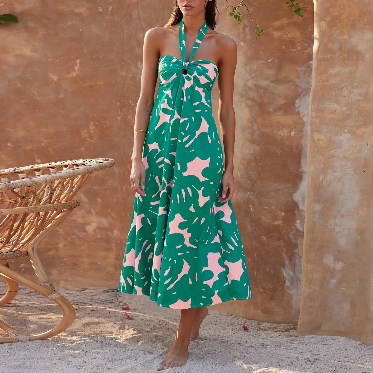 Summer Dress Hanging Neck Dress Print Long Dress Bodycon Vestido Y2k
