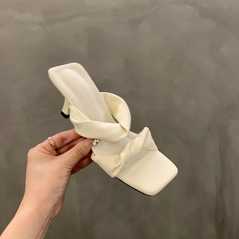 Designer Summer Open Toe Slippers Comfort High Heel Party Dress Slides Shoes