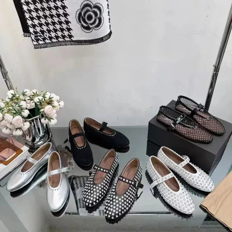 Summer Comfort Flat Mary Jane Single Shoes European and American Rivet Buckle Shoes Dance Shoes