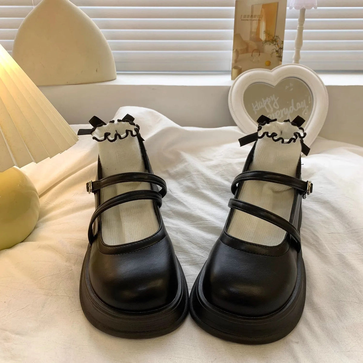 Leather Mary Jane Shoes Japanese Style Lolita Round Toe High on Platform Female Footwear Black Gothic Vulcanized for a H
