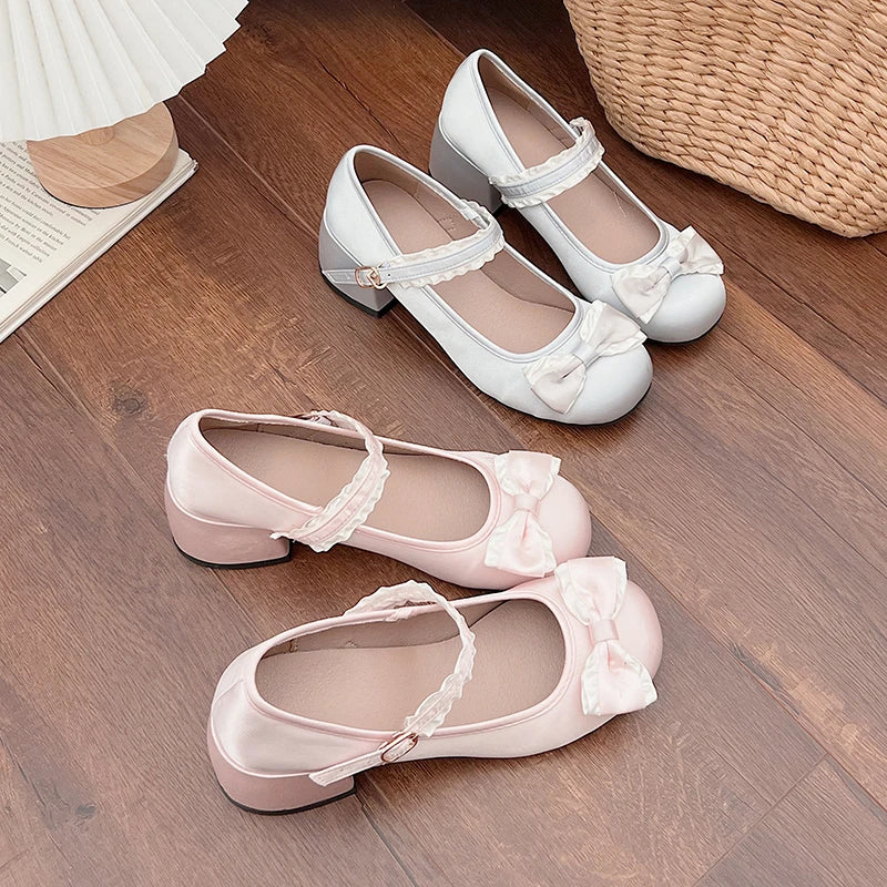New Spring Autumn Mary Jane Shoes Shallow Round Toe Mid Heel Shoes Outdoor Single Pumps Shoes