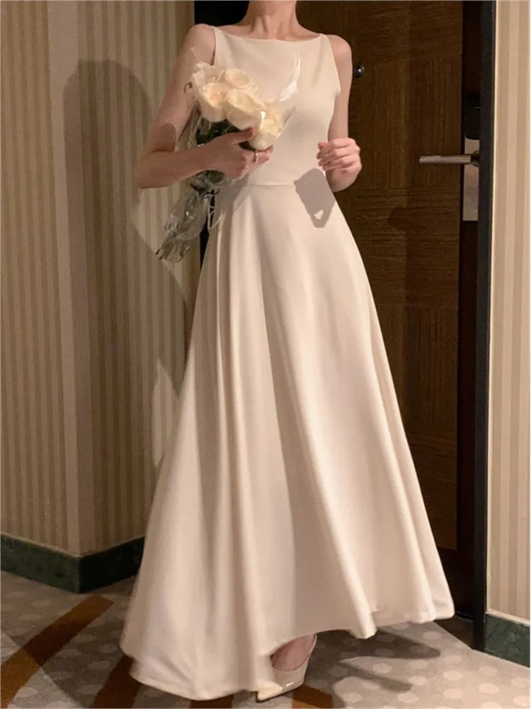 Long Dresses for Wedding Evening Party Dress Sleeveless A-line Summer Korean One Piece Vestido Mujer