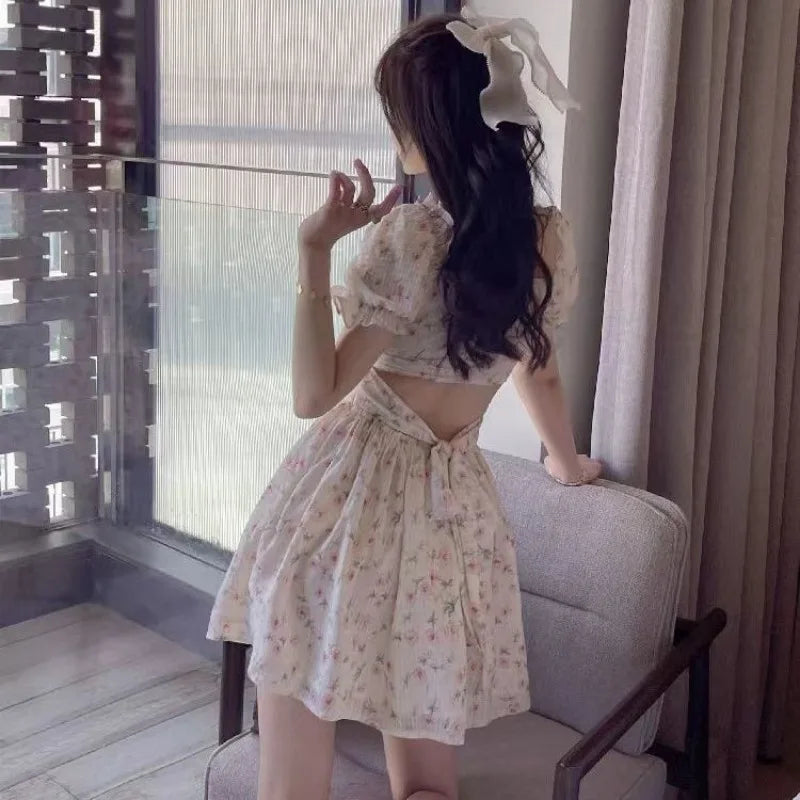 Print Mini Dresses Puff Sleeve Mori Girl Style Sweet Spring Summer Dress Korean Vestidos Mujer