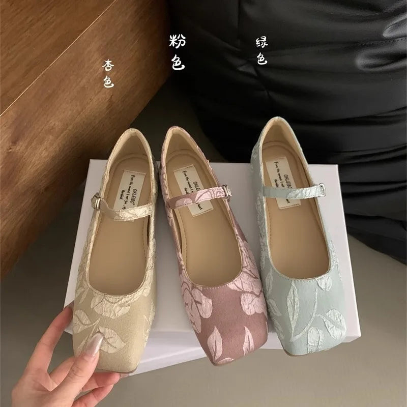 Spring Summer Square Flat Mary Jane Shoes for Pattern Temperament Lightweight Shoes