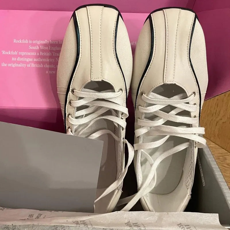 Color Ballet Shoes for Laceup Shallow Sewing Round Toe Low Heel Sneakers Designer Brand Leisure Outdoor Star Style