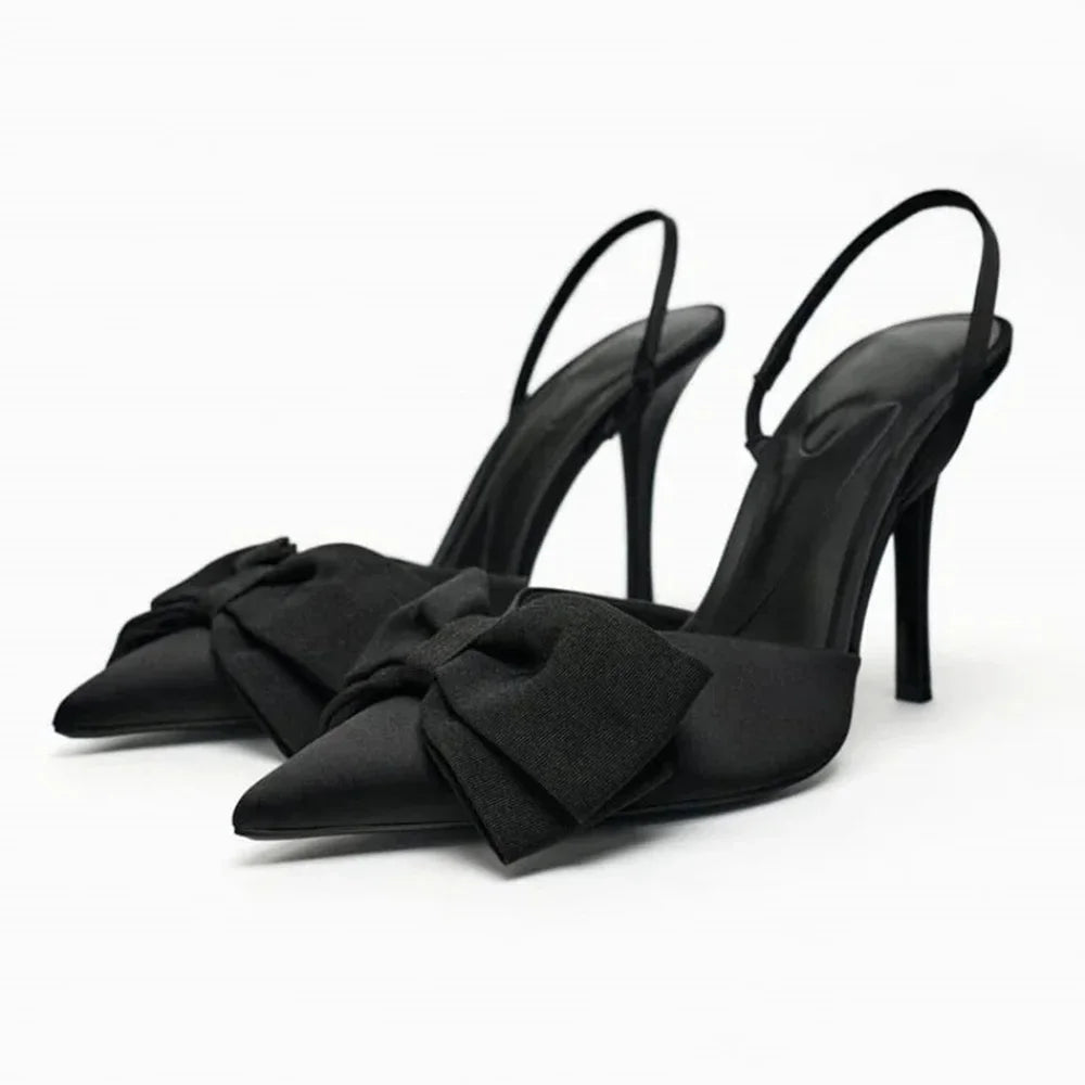 Square Rhinestone Mid Heels Pumps for Woman White Tassel Texture Black Sole Slingbacks Shoes Point Head Spike Heel Sandals