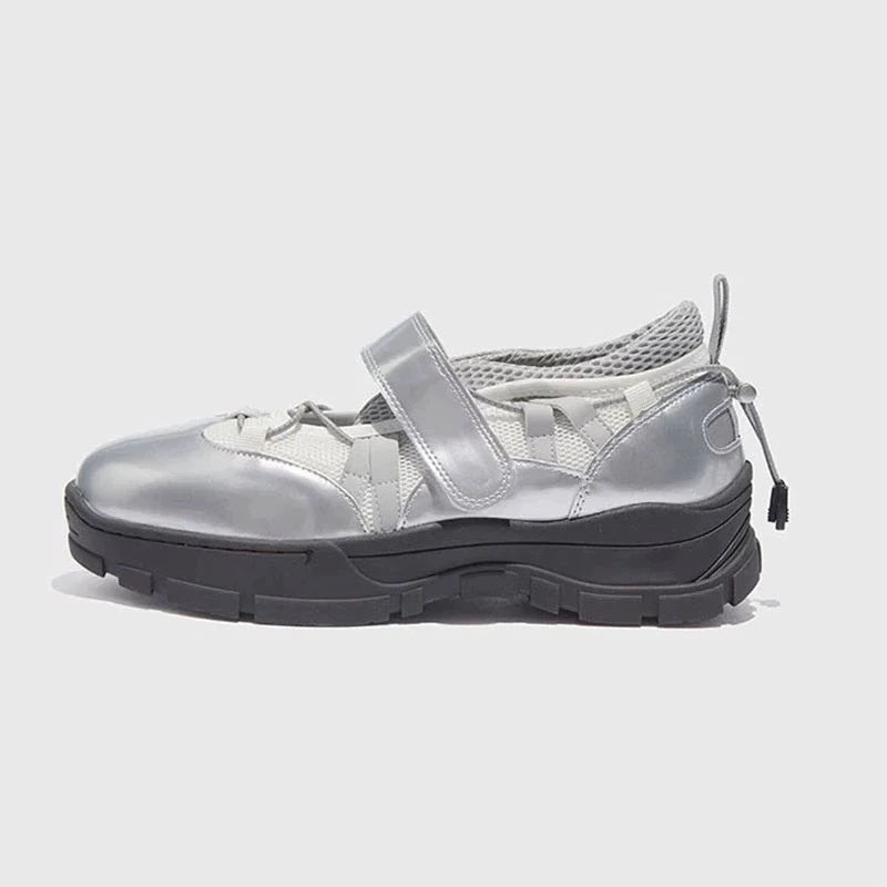 Retro Hook&loop Thick Bottom Sneakers Round Toe Sport Shoes Elastic Band Design Nonslip Tenis Femininos Shoes