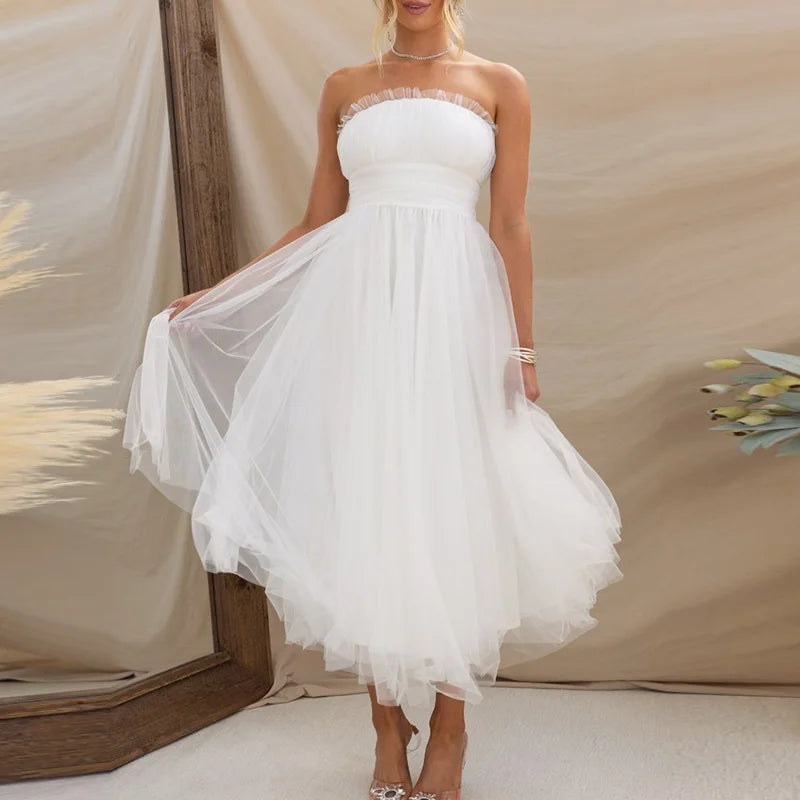 Bralette Mesh Long Dress Summer Hight Waist Princess Dress Sleeveless Party Evening Dresses