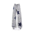 Blue High Waist Star Jeans Korean Y2k 90s Aesthetic Baggy Denim Trouser 2000s Wide Leg Pants Clothes
