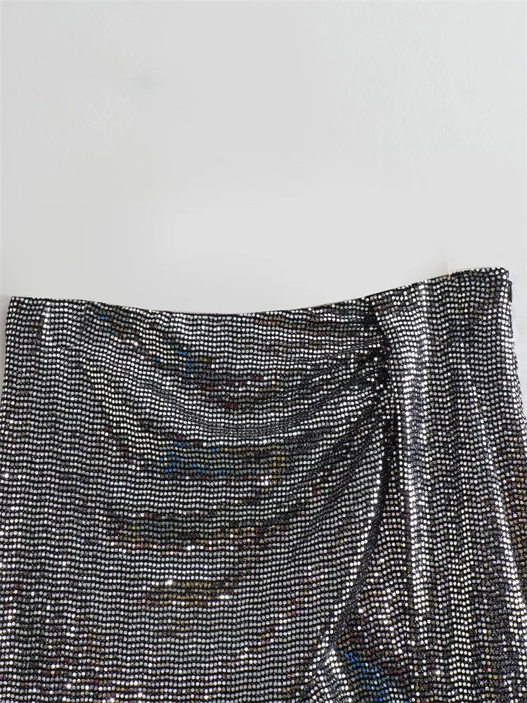 Sequin Y2k Skirt Club Glitter High Street Slim Zipper Loose Patchwork Short Skirt Sparkle Skirt