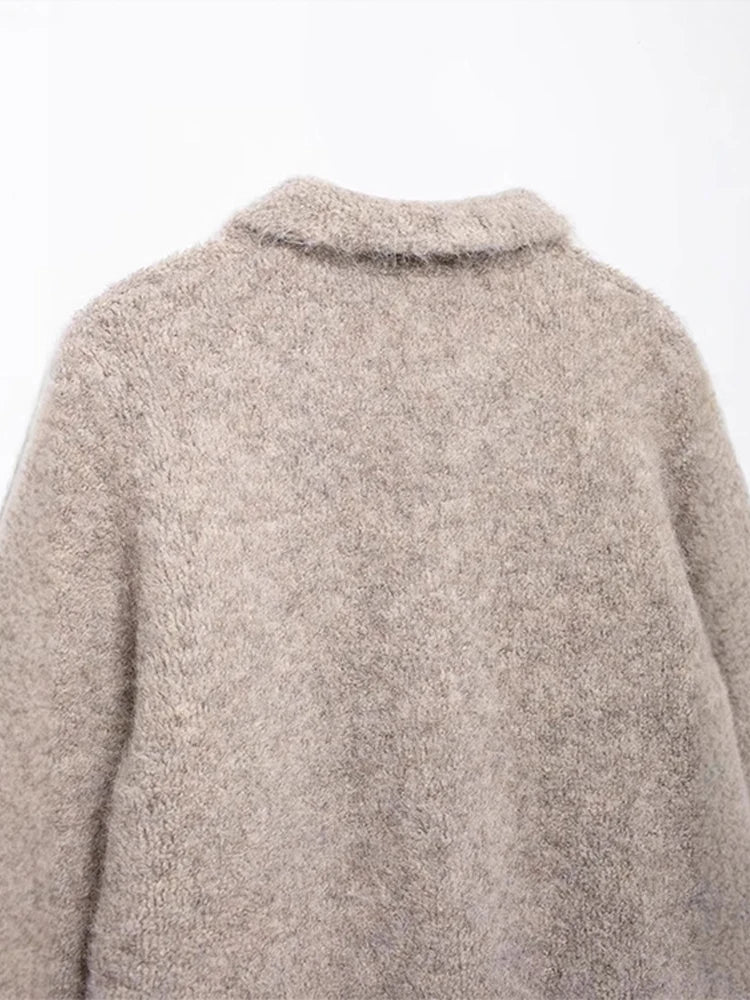3d Flower Button Cardigan Thick Plush Lapel Single Breasted Sweater Coats Female Autumn Versatile Knitwear