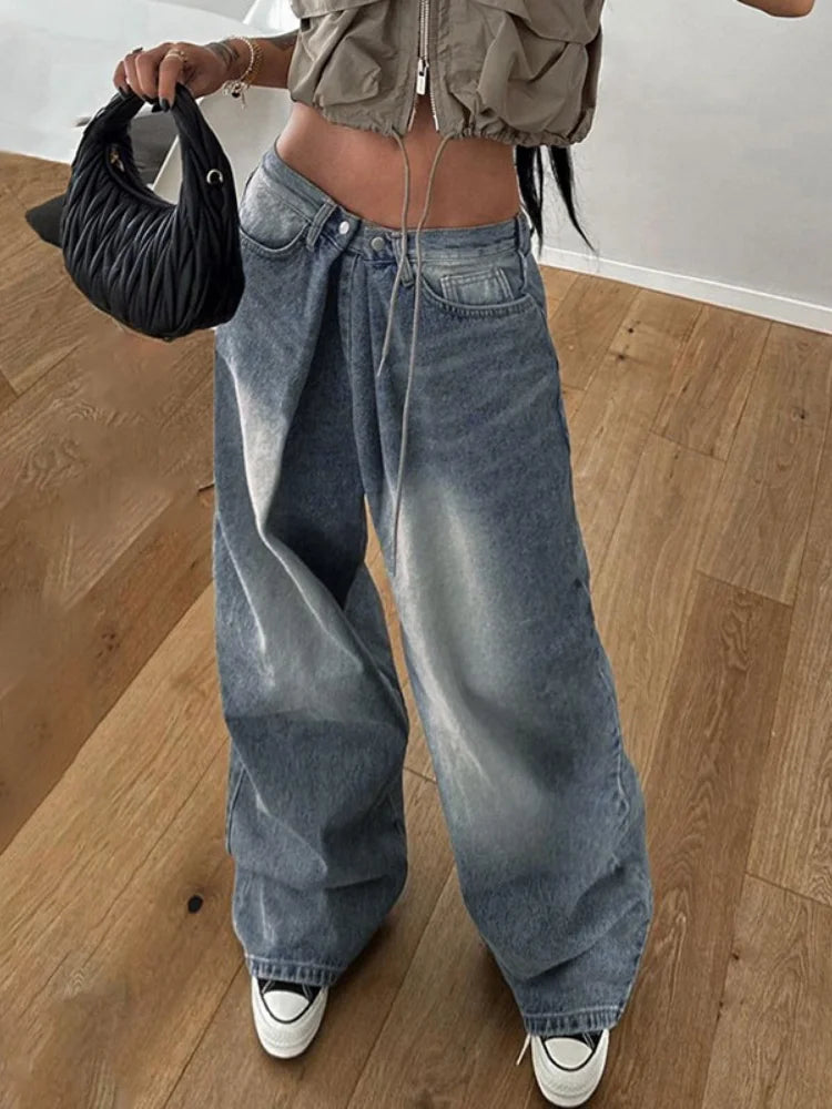 Y2k 90s Low Waist Cargo Pants American Retro Baggy Oversized Denim Trousers
