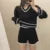 Autumn New Korean Knitted Two-piece Shorts Set V-neck Pullover Crop Top Shorts Pants Suit Female Clothing