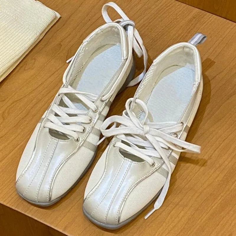 Color Ballet Shoes for Laceup Shallow Sewing Round Toe Low Heel Sneakers Designer Brand Leisure Outdoor Star Style